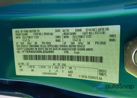 2024 Ford Ranger Xlt z USA, uszkodzony, nr VIN 1FTER4GHXRLE02005